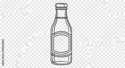 Hand-drawn sketch of a glass bottle with a blank label, isolated on a transparent background.