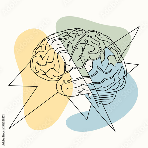 Psychedelic Epilepsy Brain – Vibrant Neural Energy Line Art Vector