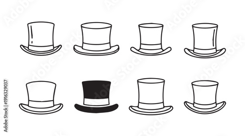 Top Hats Collection Diverse Styles Simple Line Art Icons