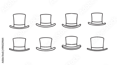 Top Hat Collection Arranged in Rows for Fashion or Performance Themes