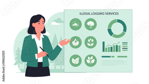 Presentation on Illegal Logging Services with Woman Presenter.