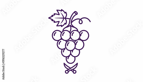 Grape Bunch Icon with Scissors, Harvest, Organic Food, Healthy Eating, Agriculture Symbol