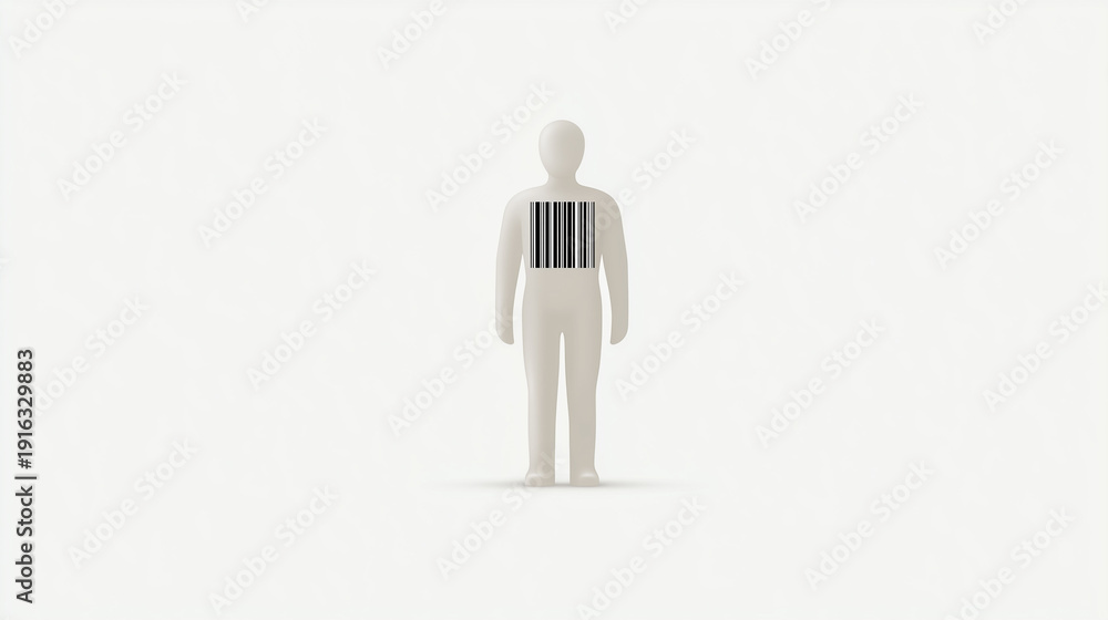Fototapeta premium Barcode Man: A conceptual depiction of a figure with a barcode, symbolizing identity, data, and the digital age.
