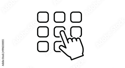 Outline icon representing a hand cursor selecting a specific square button on a simple nine-box grid interface
