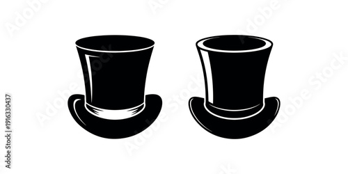 Vintage top hat icon silhouette collection with classic magician headwear and gentleman fashion accessory style isolated on white for formal attire logo