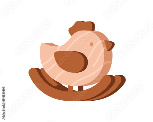 Rocking bird, wooden toy. Wood chick, ride-on plaything for kindergarten kids...