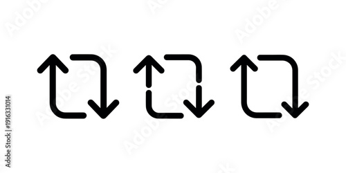 Three variations of refresh or repeat arrow icons showing curved lines indicating looping action or cyclical process modern design