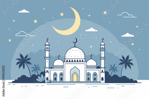 Featuring Elegant Ramadan Night With Stars And Crescent Moo Elegant Premium Digital Asset