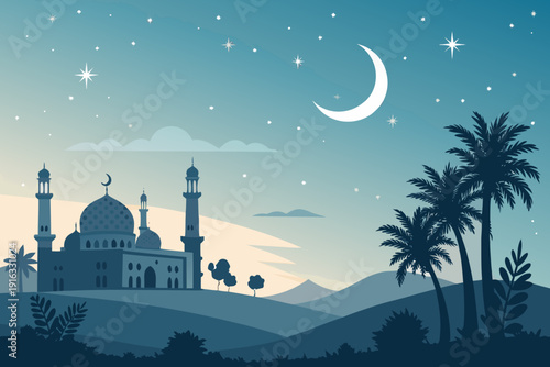 Showcasing Elegant Ramadan Night With Stars And Crescent Moo Dynamic Creative Visual