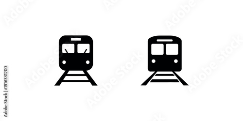 Two front views of subway train or metro commuter rail cars on tracks representing urban public transportation systems and travel