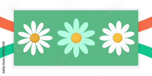Camomile icon set. White daisy chamomile. Cute round flower plant collection.. Daisy Flower Icon Set Flat Vector Spring Floral Collection Isolated on Green Background.