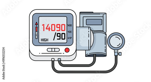 Digital Blood Pressure Monitor Showing High Reading