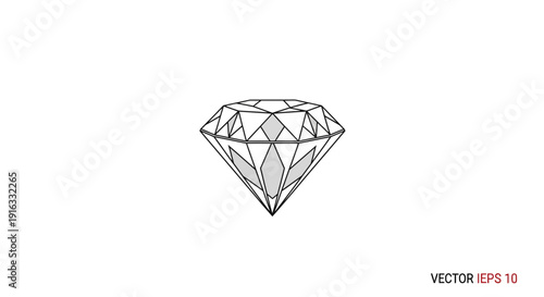 Diamond Gemstone Icon Vector Illustration - Luxury Jewel, Faceted Gem, Precious Stone