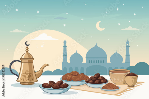 Vibrant Ramadan Food With Dates And Arabic Cof Creative Visual