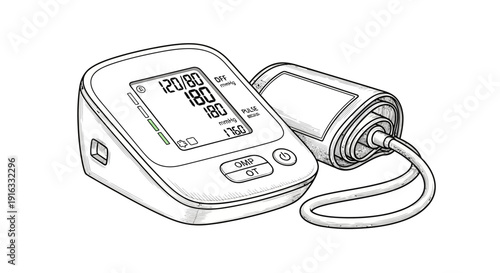 Digital Blood Pressure Monitor with Cuff and Display Showing Readings