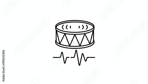 Drum Sound Wave Icon: Music Beat Rhythm and Audio Signal