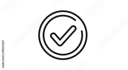 Checkmark inside a circle, symbol of success, approval, and confirmation, simple line art icon
