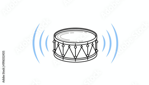 Drum Sound Waves Icon, Musical Instrument Beat Rhythm Concept, Vector Illustration