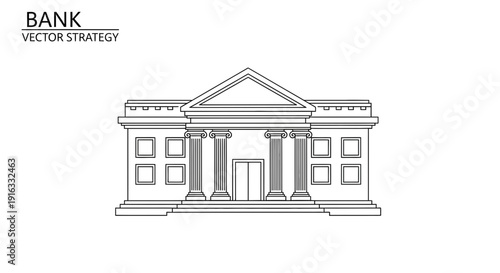 Classic Bank Building Facade with Columns and Steps - Vector Illustration