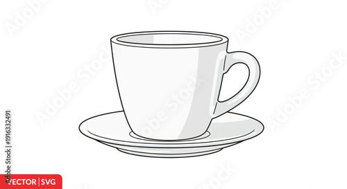Clean White Ceramic Coffee Cup and Saucer, Minimalist Design, Isolated on White Background