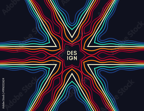 Propagation of signal rays. A colorful frame composed of multiple multicolored lines. Glow effect. Neon stripes. Vector for a brochure, poster, cover, postcard, flyer, banner or presentation.