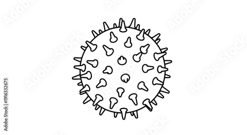 Black and White Outline Illustration of a Coronavirus Particle