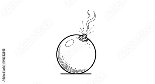 Bomb with lit fuse and smoke, vintage illustration, danger concept