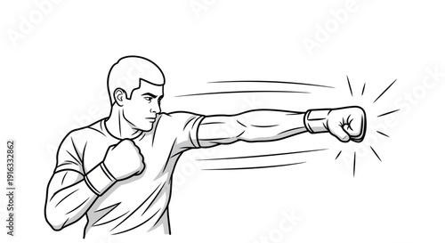 Boxer Punching, Dynamic Action Shot, Sports Illustration, Combat Sport