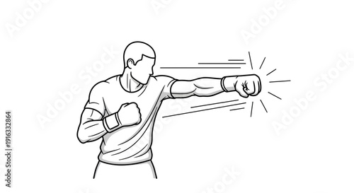 Boxer Punching, Dynamic Action Shot, Sports Illustration, Fitness Concept