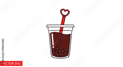 Bubble Tea Drink with Heart Straw in a Clear Cup