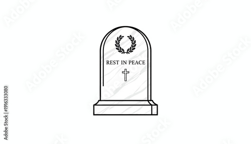 Tombstone with Cross and Laurel Wreath, Rest in Peace Gravestone, Memorial Stone