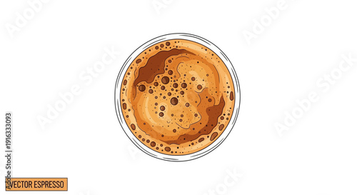 Top View Espresso Coffee Cup with Creamy Foam and Bubbles