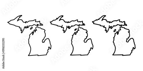 Michigan state map vector icon set, united states geographical outline in flat line art style, american region shape collection
