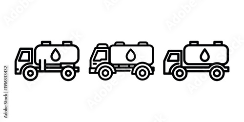 Oil truck icon set, fuel truck line art design. gasoline tanker transport in outline style. delivery truck vector illustration