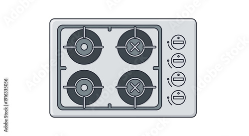 Flat vector icon of a household gas stove, isolated object, modern minimal flat style, clean lines, limited color palette, simple shapes