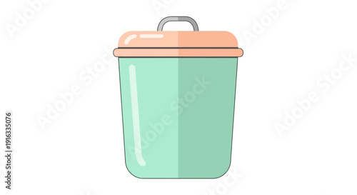 Flat vector icon of a household trash bin with lid, isolated single object, simple modern flat style, pastel color scheme