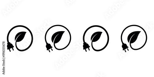 Green energy icon set. eco friendly power plug and leaf symbol. renewable energy concept. sustainable technology. clean energy vector sign