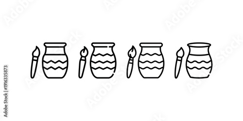 Pottery icon vector set, ceramic vase and paintbrush symbol, art and craft sign, isolated on white background, design element