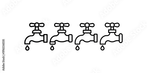 Water tap icon set vector, tap vector icon, water drop from tap, plumbing icon, faucet icon, crane icon, pipe icon, save water