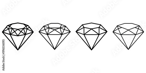 Diamond icon vector set, outline style diamond isolated on white background, geometric shape gems collection