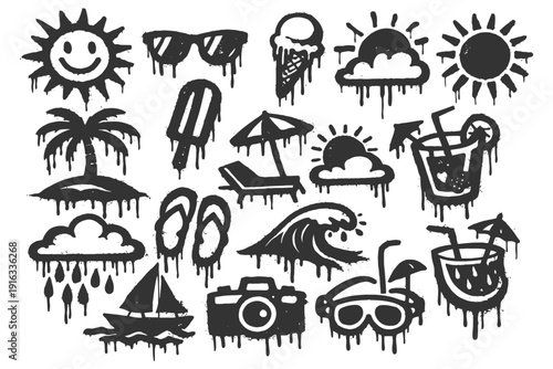 Summer icons: sun, beach, ice cream and more.