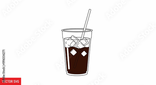 Refreshing Iced Coffee in a Clear Glass with Ice Cubes and Straw
