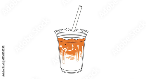Refreshing Iced Coffee Drink with Creamy Swirls and Straw in Clear Plastic Cup