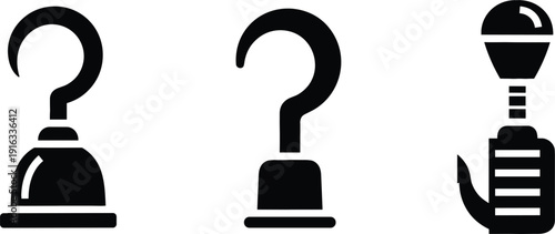 Pirate hook and question mark icon set featuring mystery symbols curved metal hand silhouettes