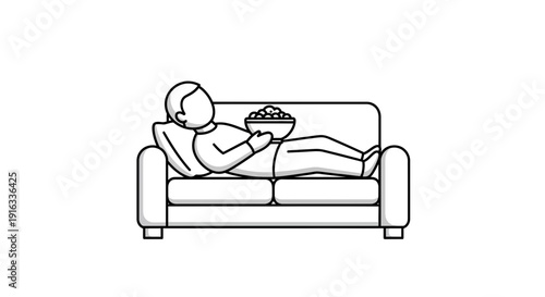 Relaxing person lying on sofa eating popcorn, watching TV, leisure time at home