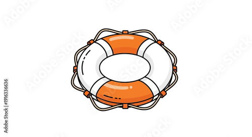 Orange and White Lifebuoy Ring Floating on White Background, Safety Equipment