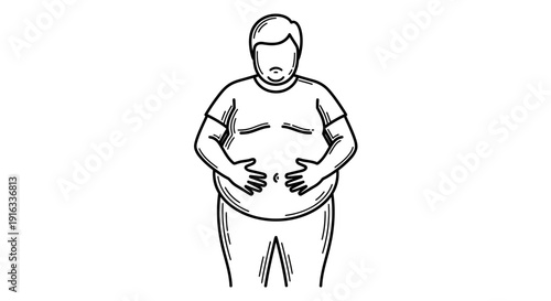Overweight Man Holding Belly, Obesity and Health Concerns
