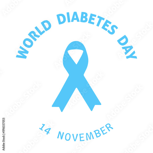 World Diabetes Day banner with blue ribbon. 14 November World Diabetes Day awareness. Vector illustration, isolated on white.