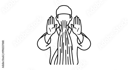 Muslim Man Praying, Hands Raised in Supplication, Islamic Worship, Religious Devotion