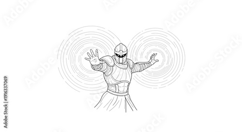 Mysterious warrior conjures energy orbs with outstretched hands, fantasy art